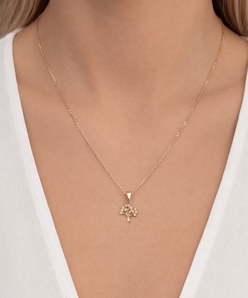 Dzeltenā zelta kulons ar cirkoniem "Dzīvības koks"