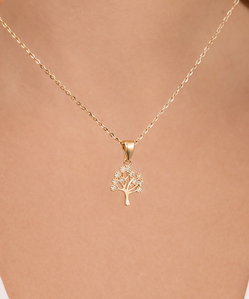 Кулон из желтого золота с цирконами «Древо жизни»