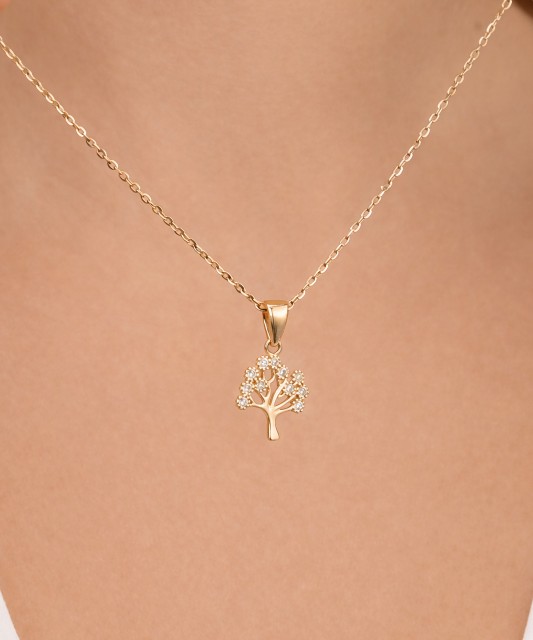 Dzeltenā zelta kulons ar cirkoniem "Dzīvības koks"