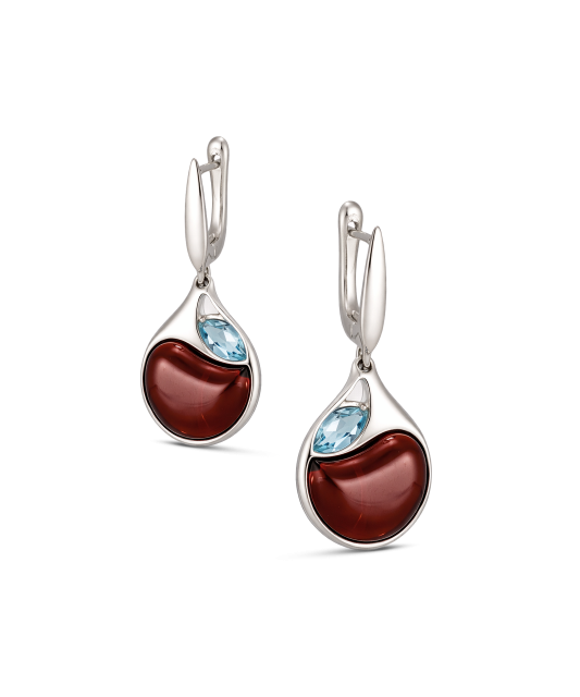 Sudraba auskari ar dzintaru un topāzu