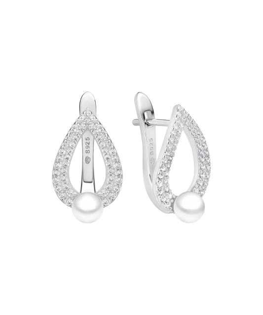 Sudraba auskari ar pērlēm un cirkonijiem