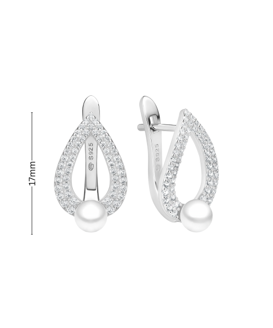 Серьги из серебра с жемчугом и цирконами