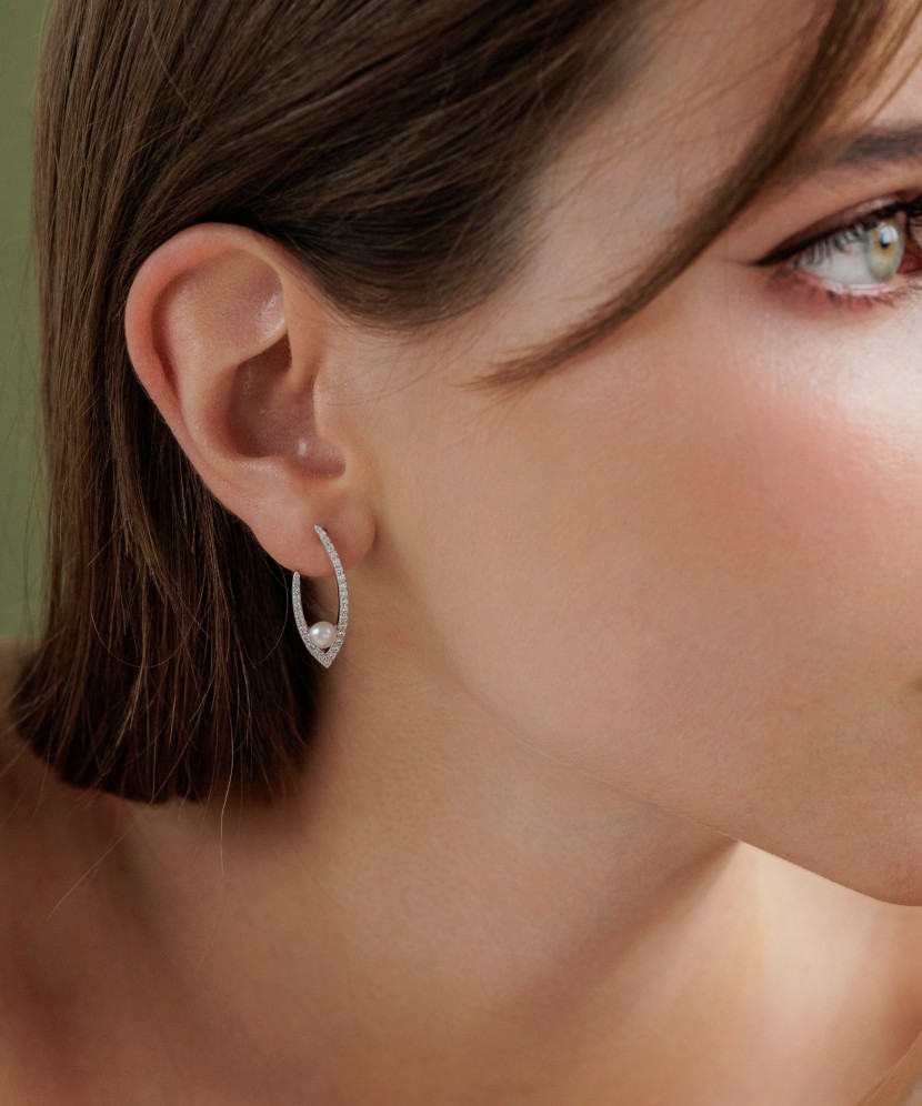 Sudraba auskari ar pērlēm un cirkonijiem