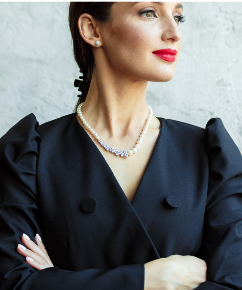 Жемчужное Колье с цирконами и серебром