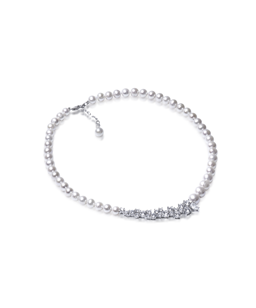 Жемчужное Колье с цирконами и серебром