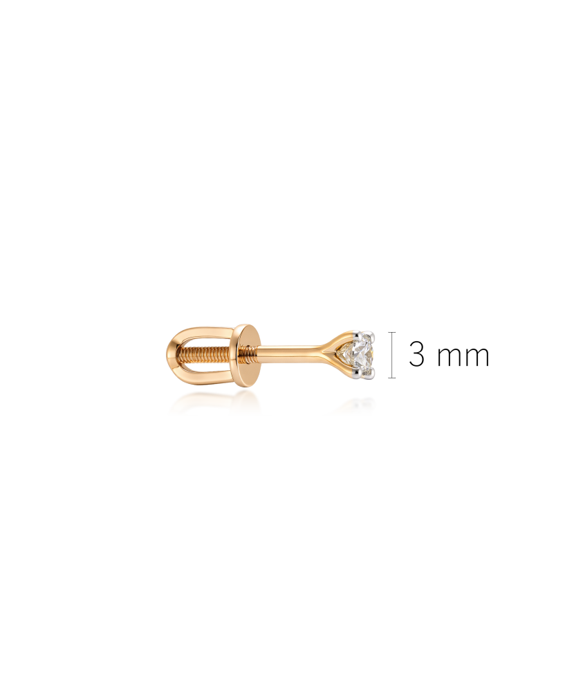 Желтая золотая серьга с бриллиантом (1 шт.) 0.09ct