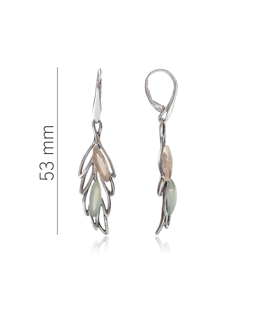 Серебряные серьги с агатом и кварцем