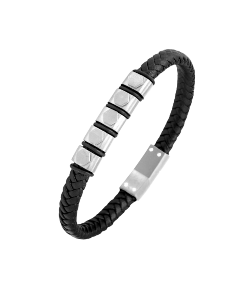 Ādas rokassprādze ar nerūsējošo tēraudu