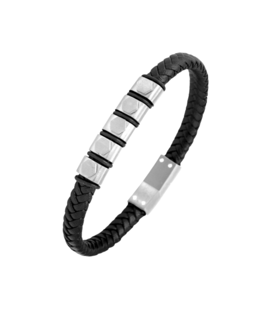 Ādas rokassprādze ar nerūsējošo tēraudu