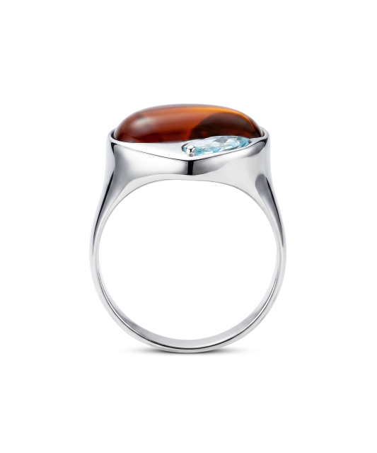 Sudraba gredzens ar dzintaru un topāzu