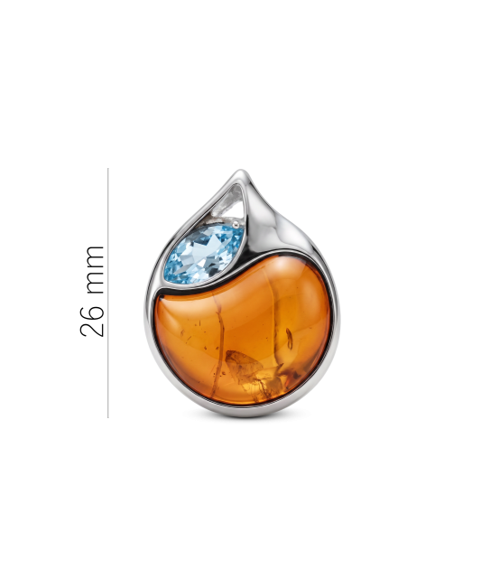 Sudraba kulons ar dzintaru un topāzu