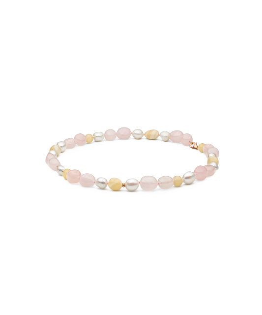 Apzeltīta sudraba ķēdīte ar pērlēm, rozā kvarcu un jašmu