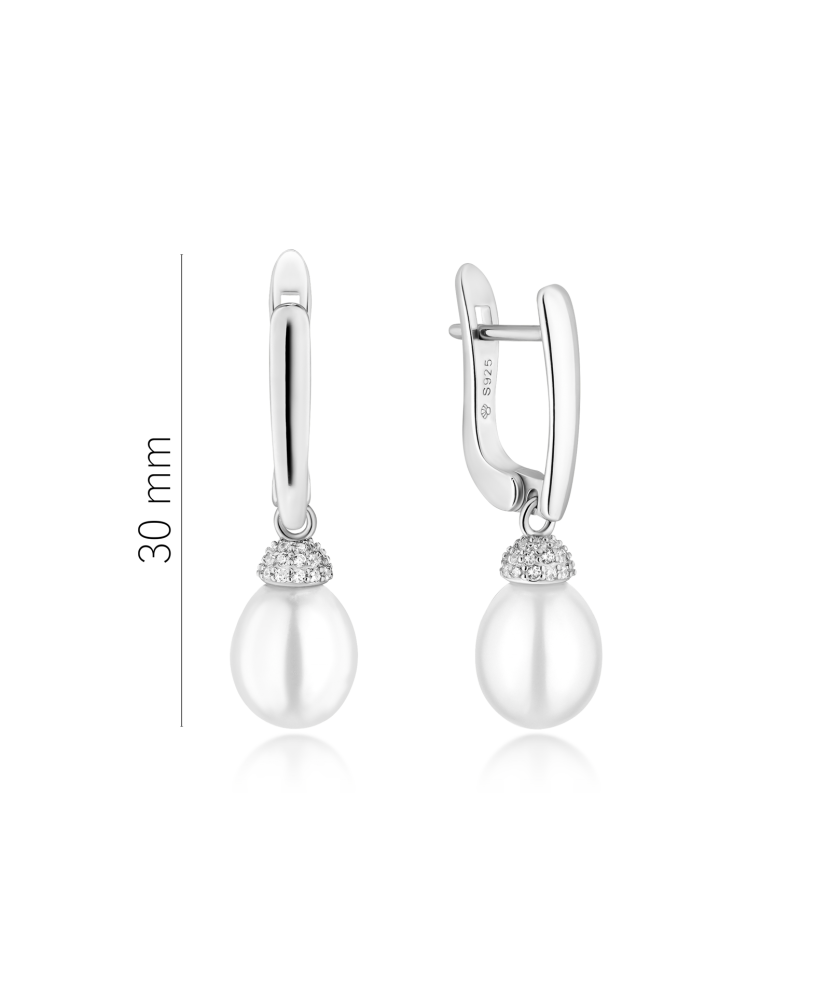 Серьги из серебра с жемчугом и цирконами