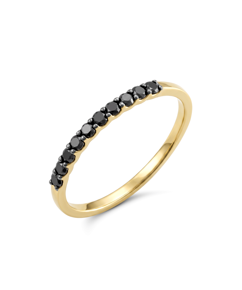 Dzeltenā zelta gredzens ar melniem dimantiem