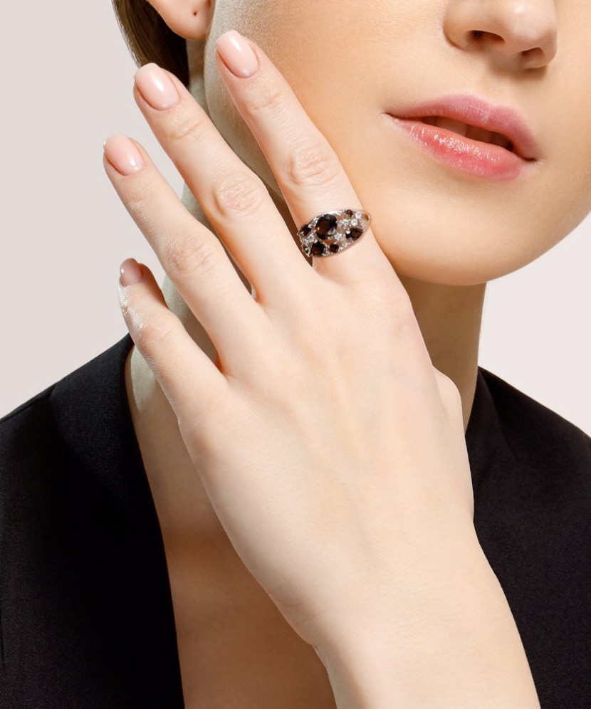 Sudraba gredzens ar dūmakaino topāzu un cirkonijiem - Sidabriniai žiedai - Goldinga