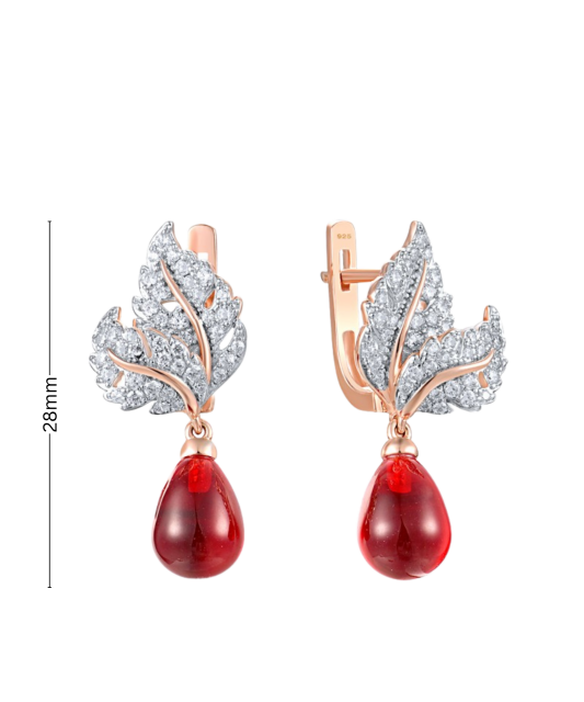 Серебряные позолоченные серьги с цирконом