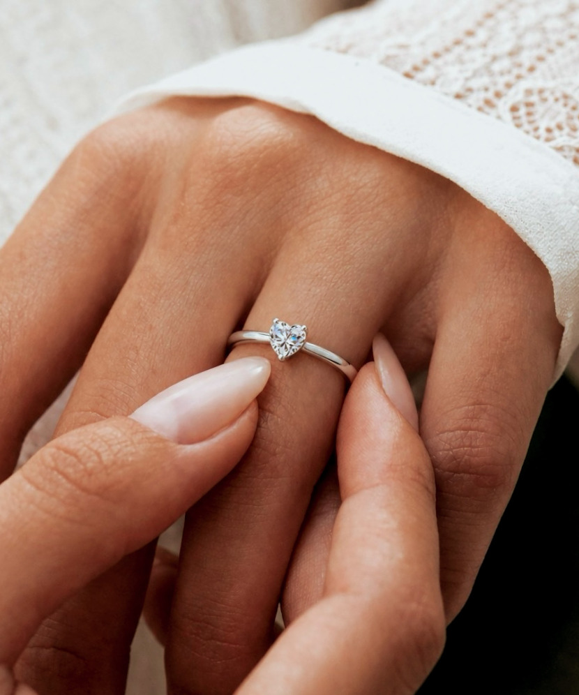 Серебряное кольцо с муассанитом «Сердечко» 1ct