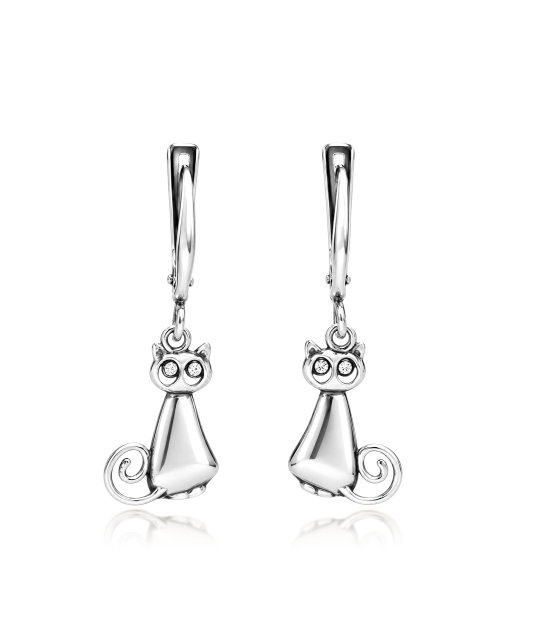 Серьги из серебра с цирконами "Кошка"