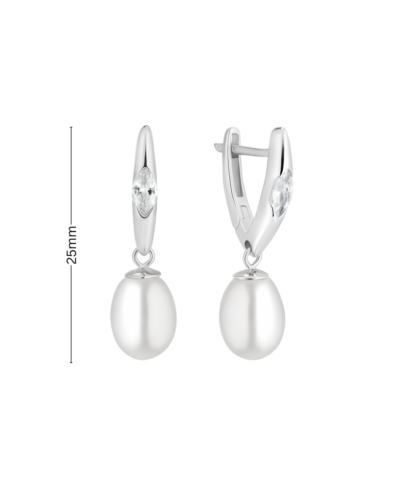 Серьги из серебра с жемчугом и цирконами