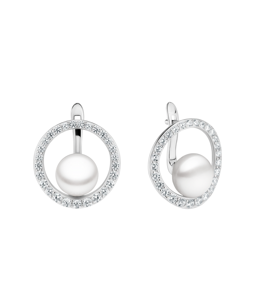 Серьги из серебра с жемчугом и цирконами