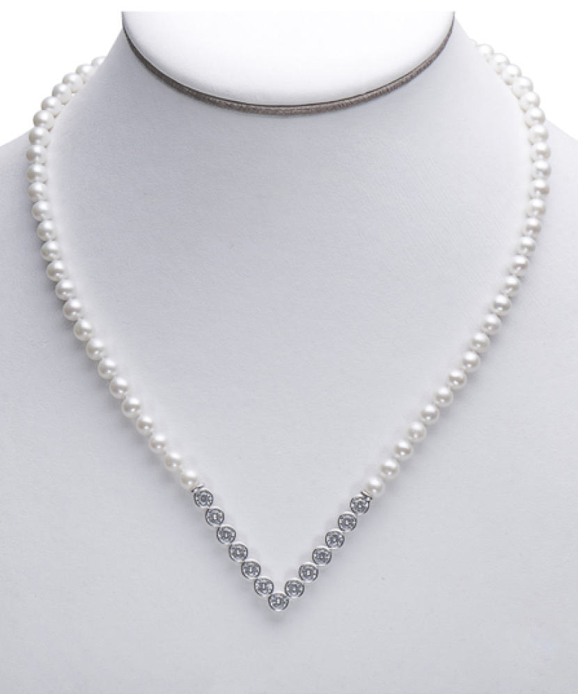 Pērļu kaklarota ar cirkonijiem un sudrabu - Pērļu kaklarotas - Goldinga