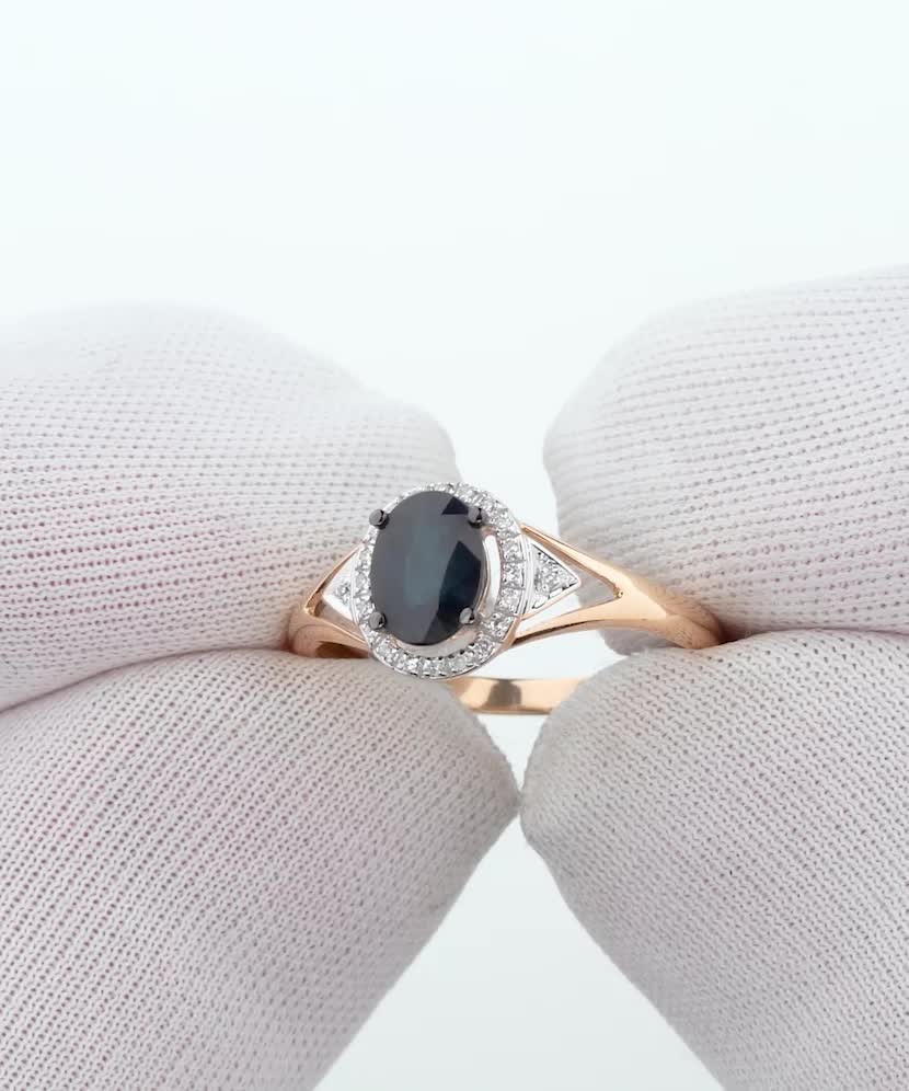 Zelta gredzens ar safīru un dimantiem - Goldinga