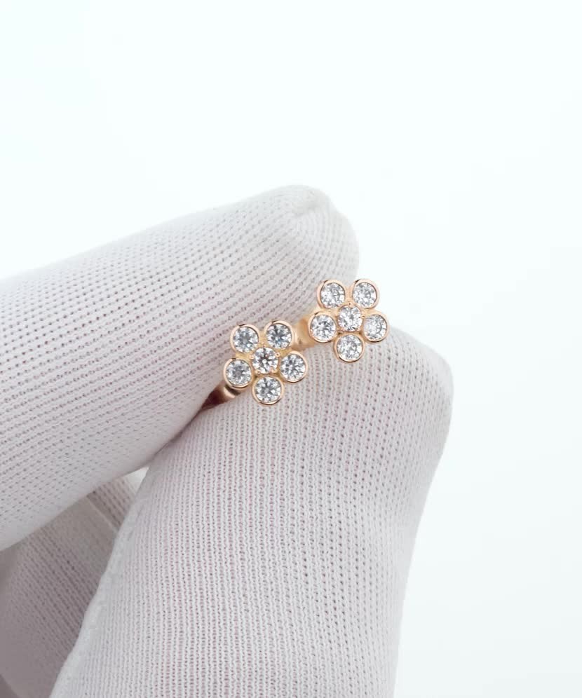 Золотые серьги с цирконами "Цветочки"