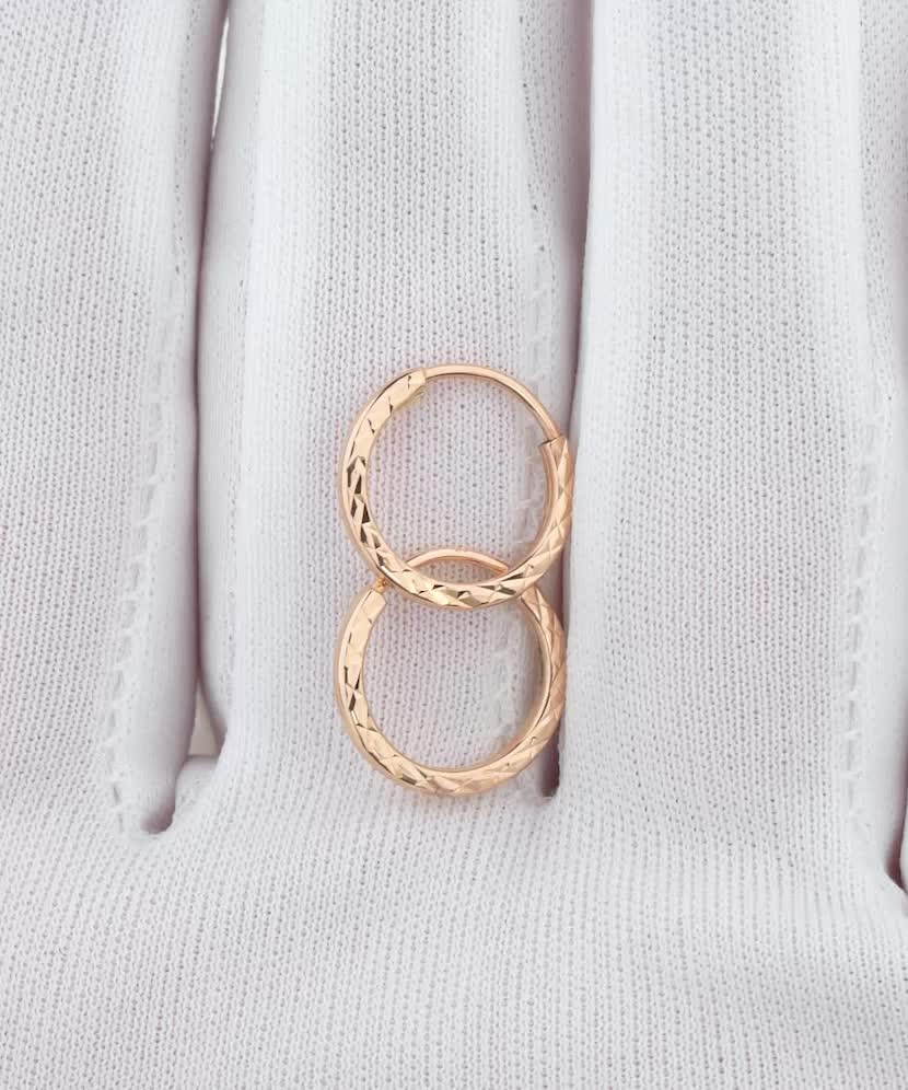 Золотые серьги конго (кольца) с гравировкой 13mm