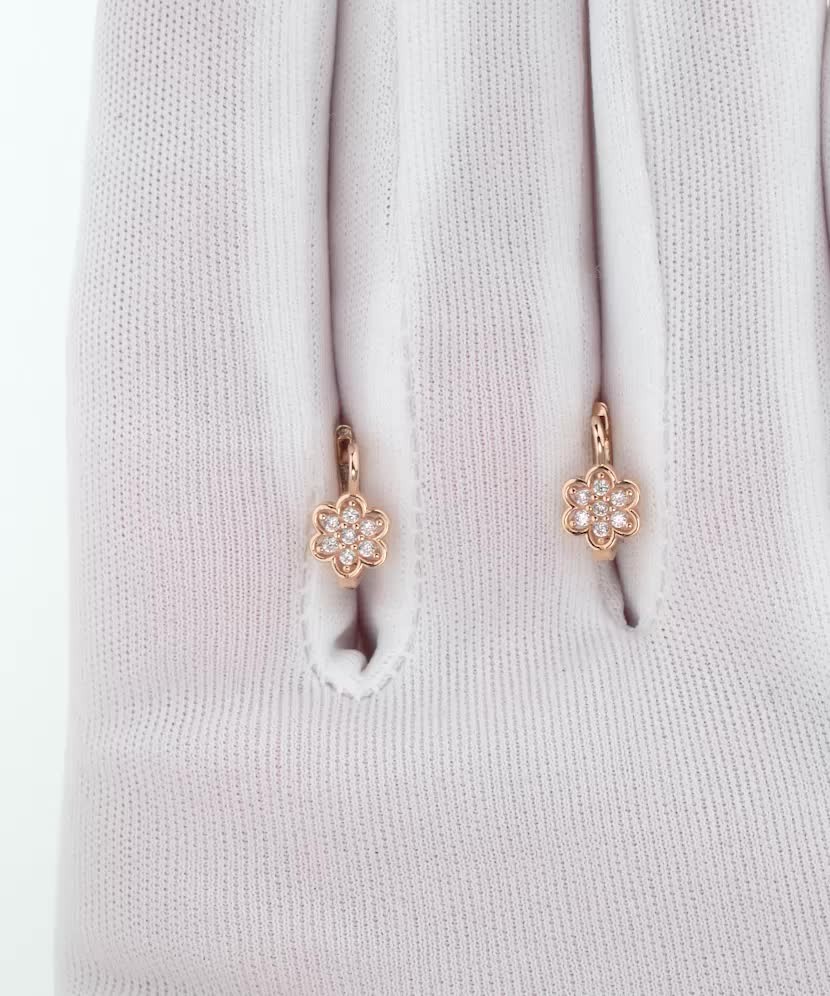 Золотые серьги с цирконами "Цветочки"