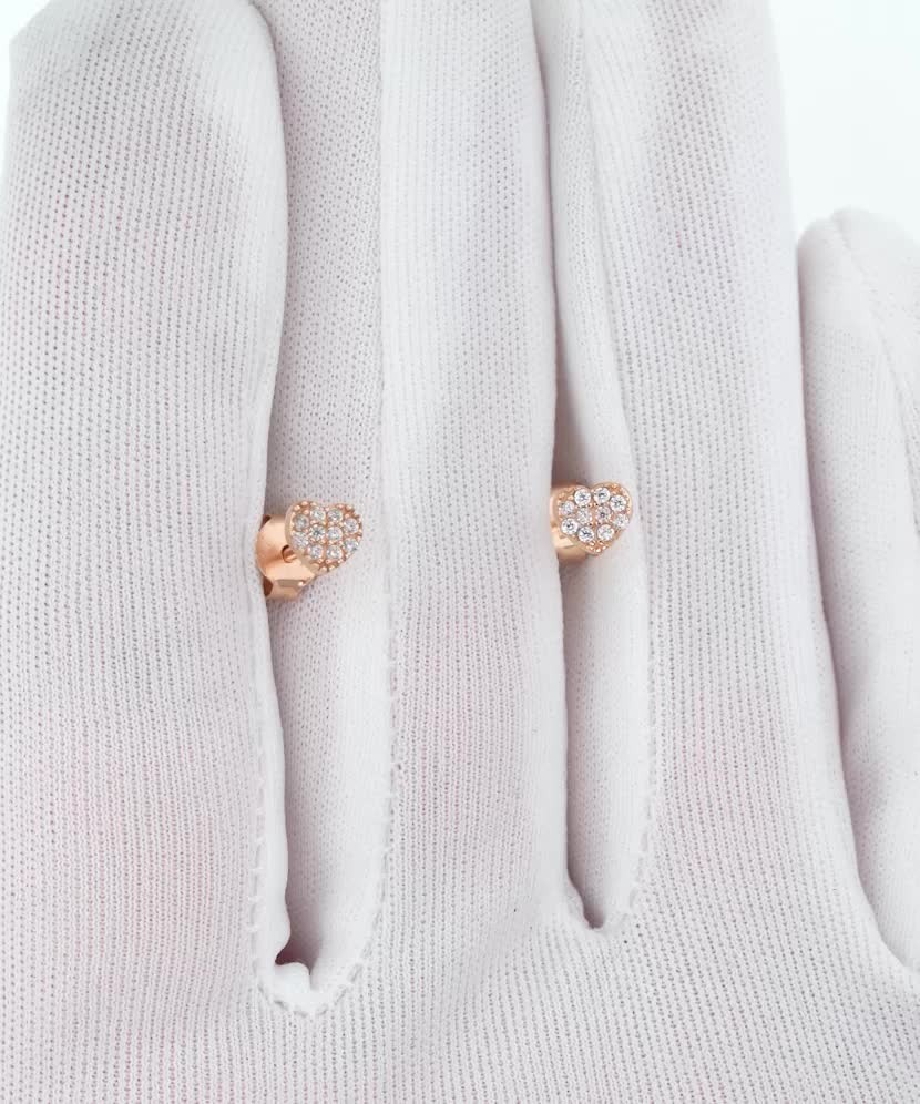 Золотые серьги с цирконами "Сердечки"