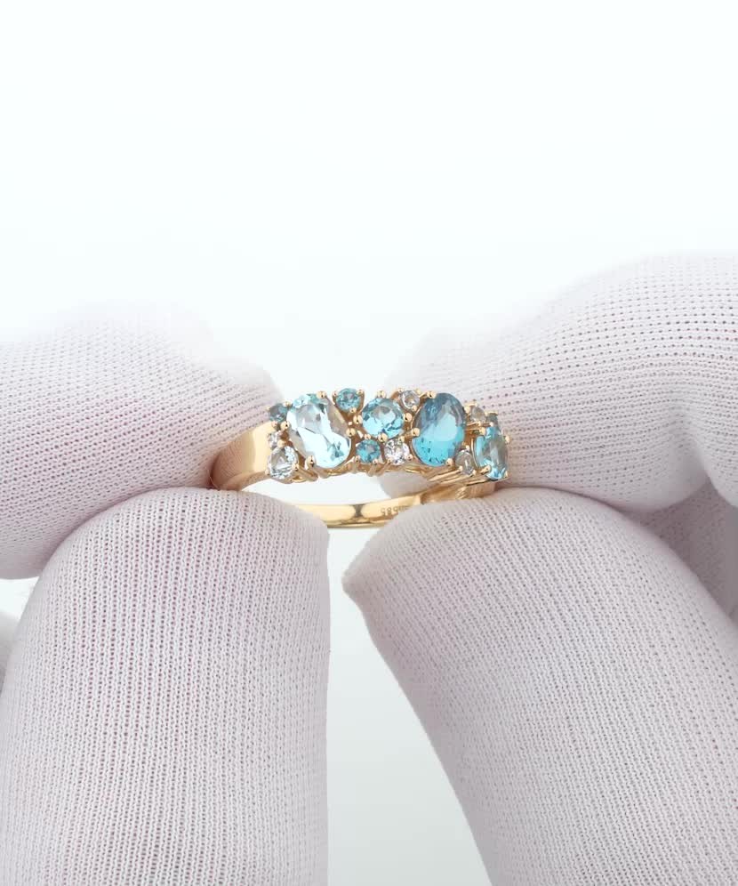 Dzeltena zelta gredzens ar dimantiem un topāzēm - Goldinga