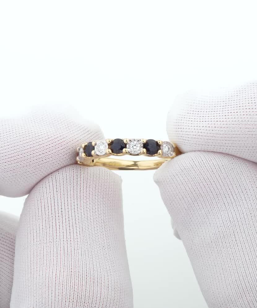 Dzeltena zelta gredzens ar dimantiem un safīriem - Goldinga