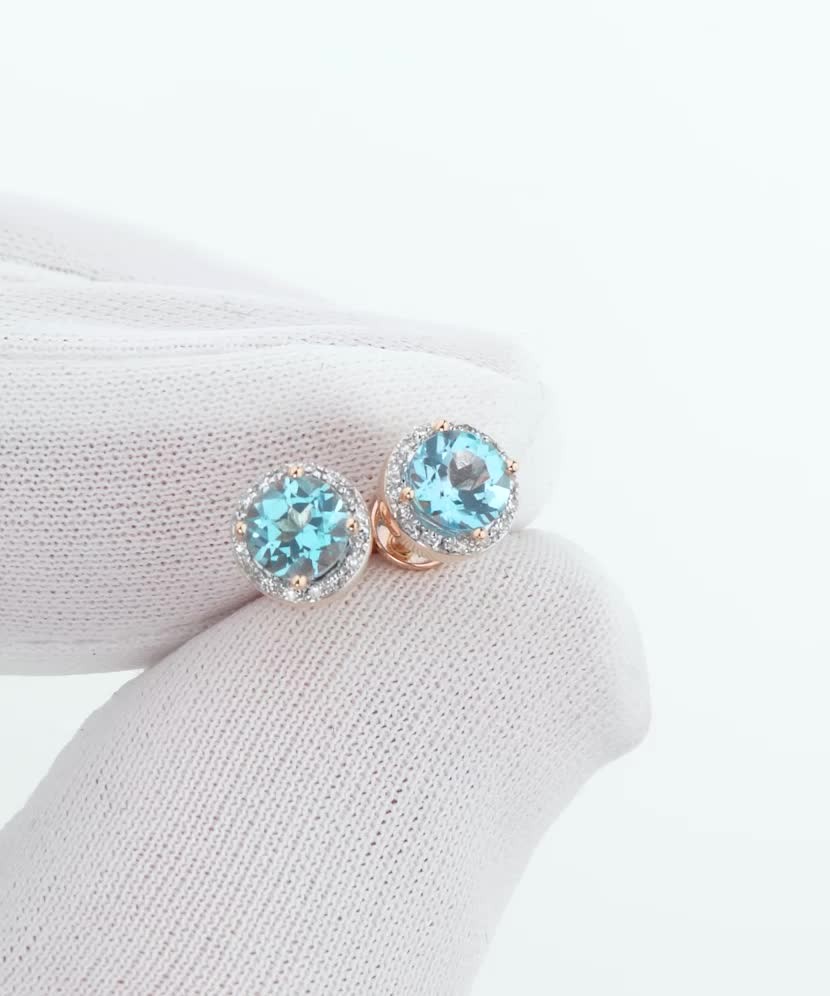 Золотые серьги с алмазами и топазами