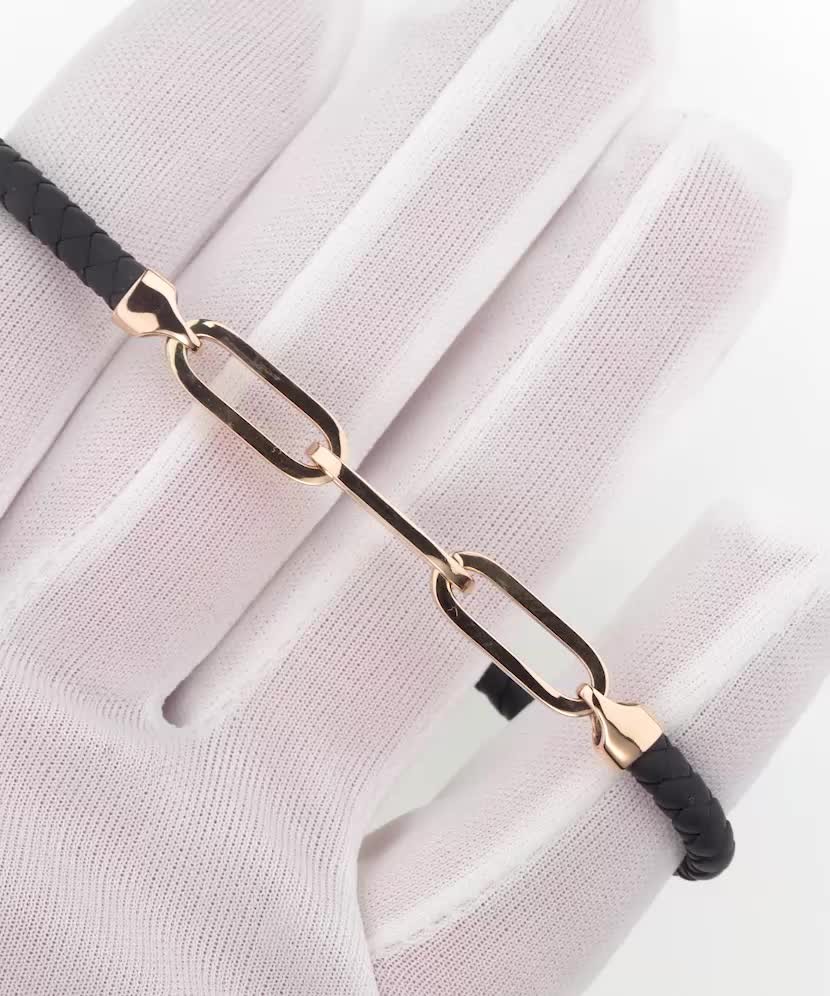 Кожаный браслет с вставками из золота и циркона