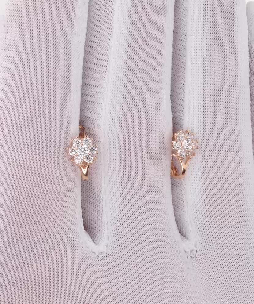 Золотые серьги с цирконами "Цветочки"