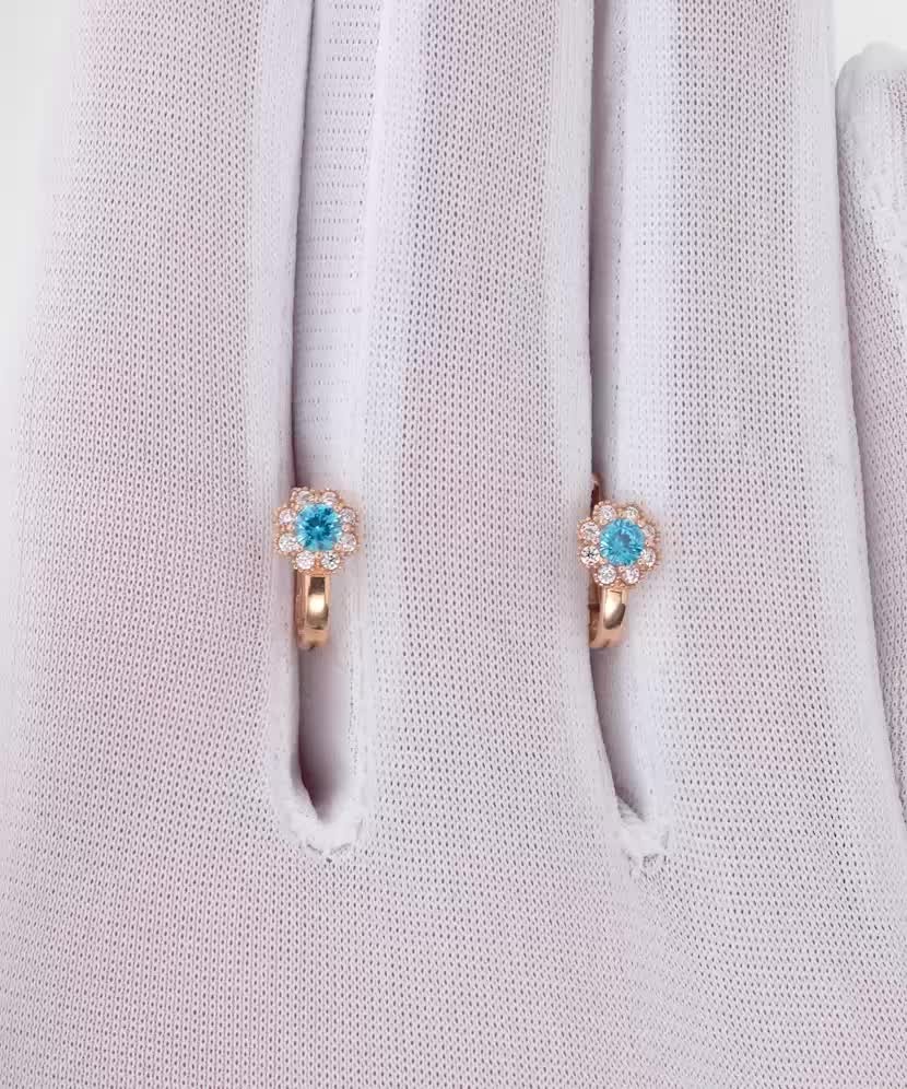 Золотые серьги с цирконами "Цветочки"