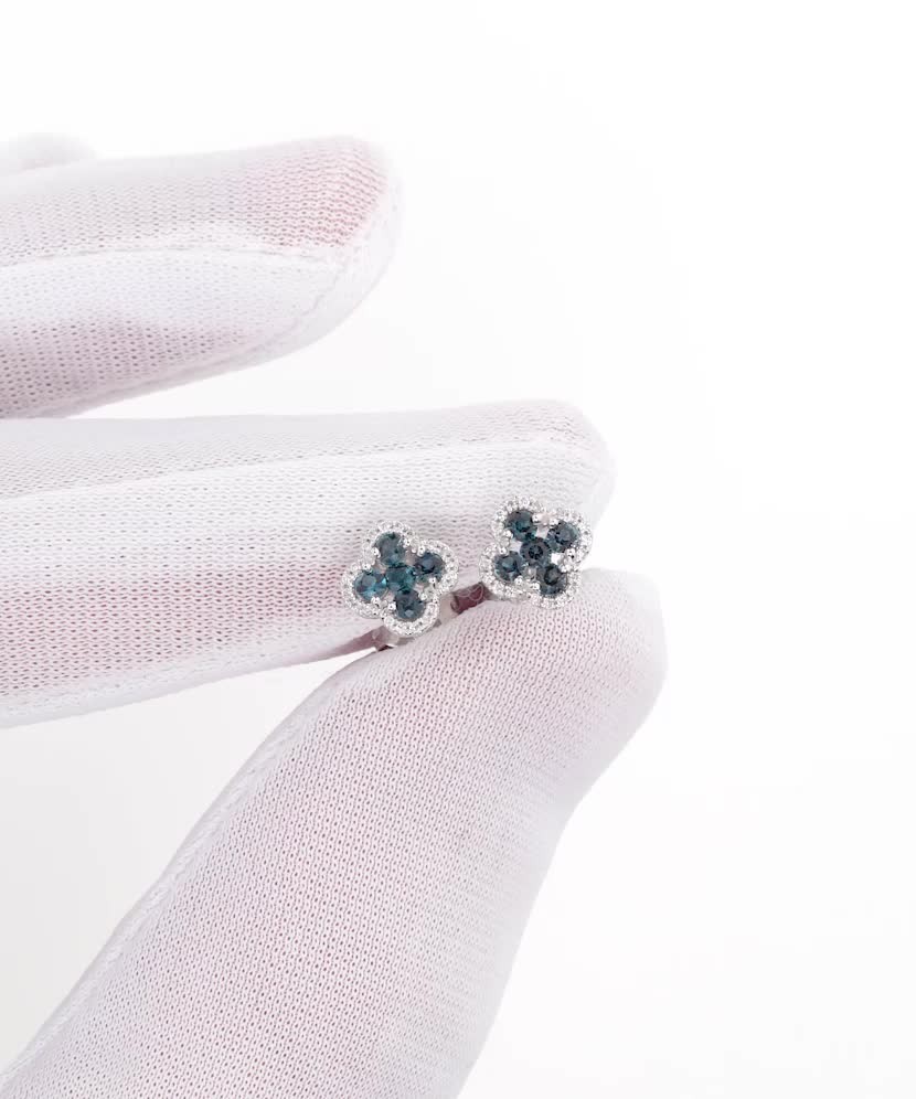 Baltā zelta auskari ar dimantiem un Londonas topāzu