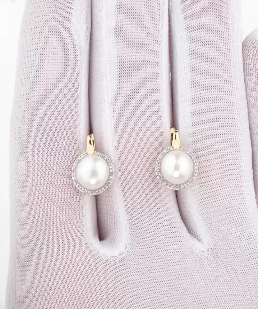 Серьги из желтого золота с бриллиантами и жемчугом