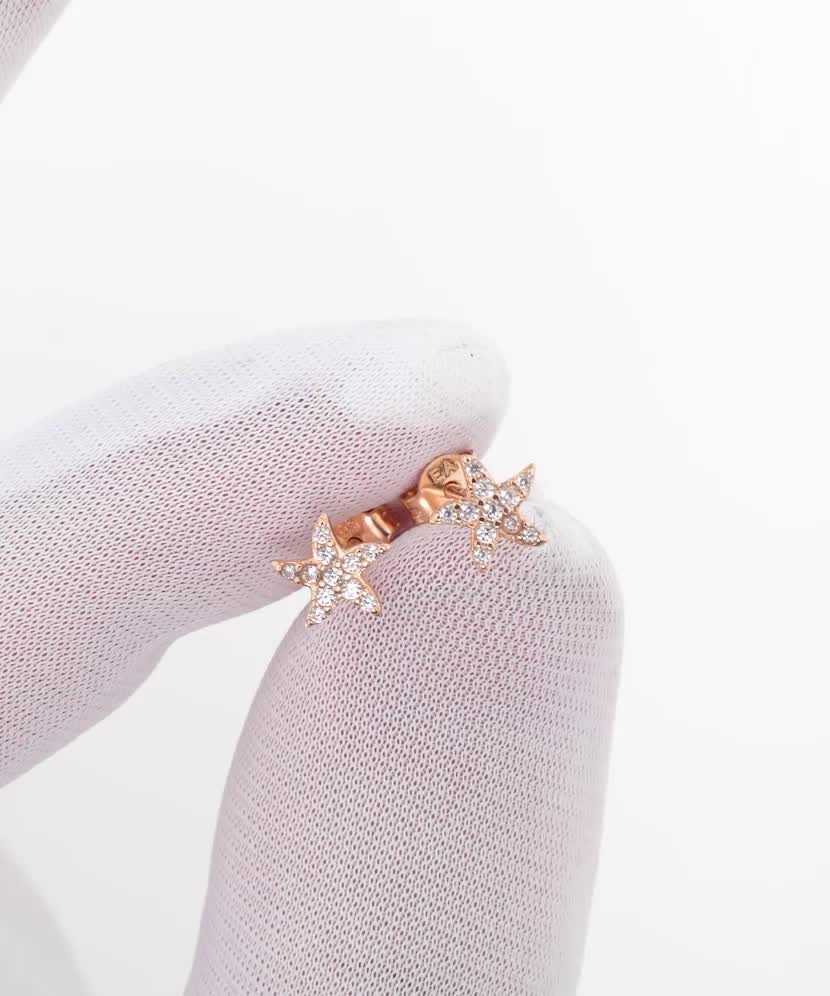 Золотые серьги с цирконами "Звёздочка"