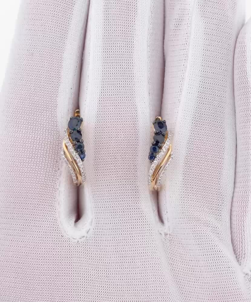 Серьги из желтого золота с сапфирами и бриллиантами