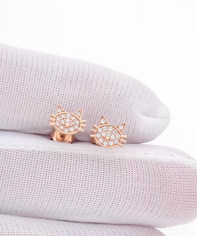 Zelta auskari ar cirkonijiem “Kaķis”