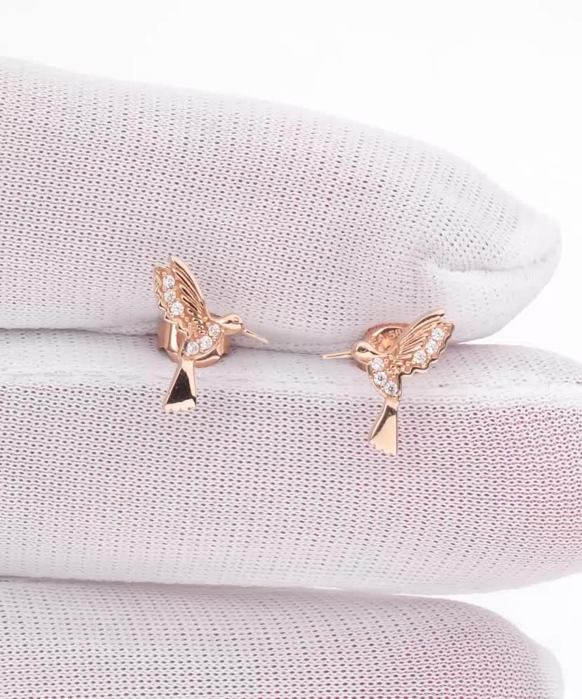 Zelta auskari ar cirkonijiem “Kolibri”