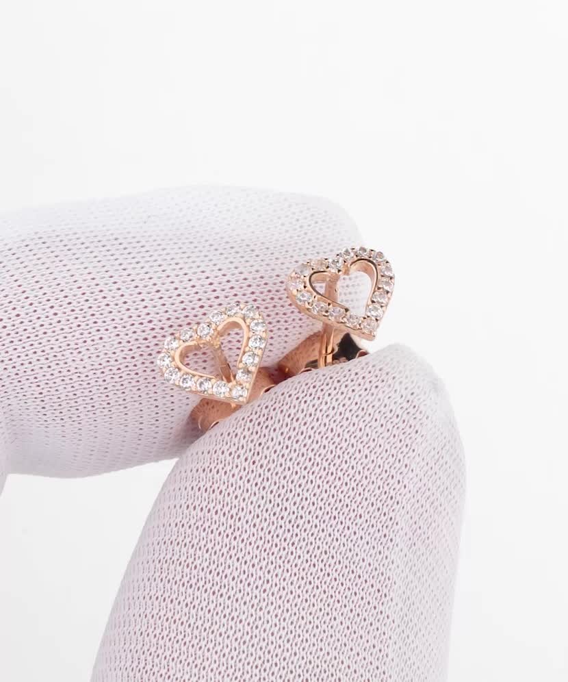 Золотые серьги с цирконами "Сердечко"