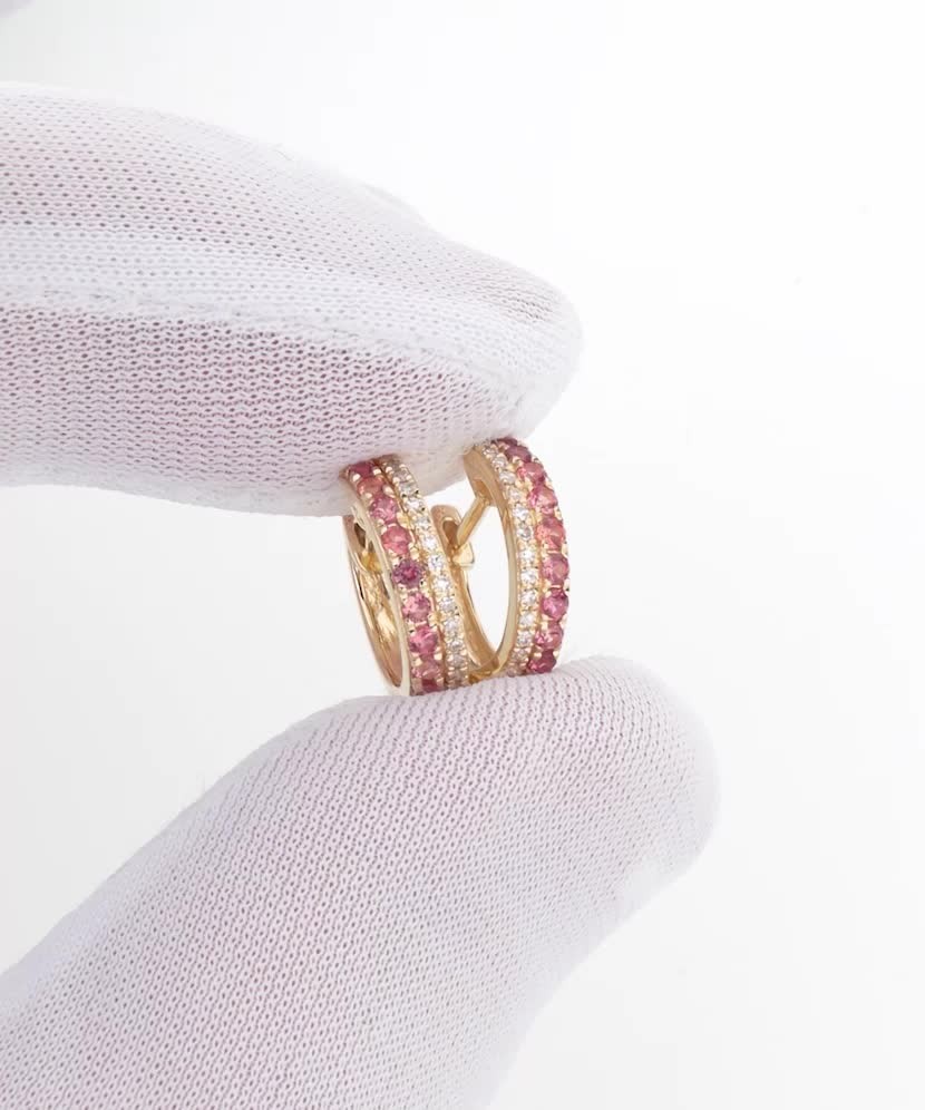 Серьги из жёлтого золота с оранжевыми сапфирами и бриллиантами