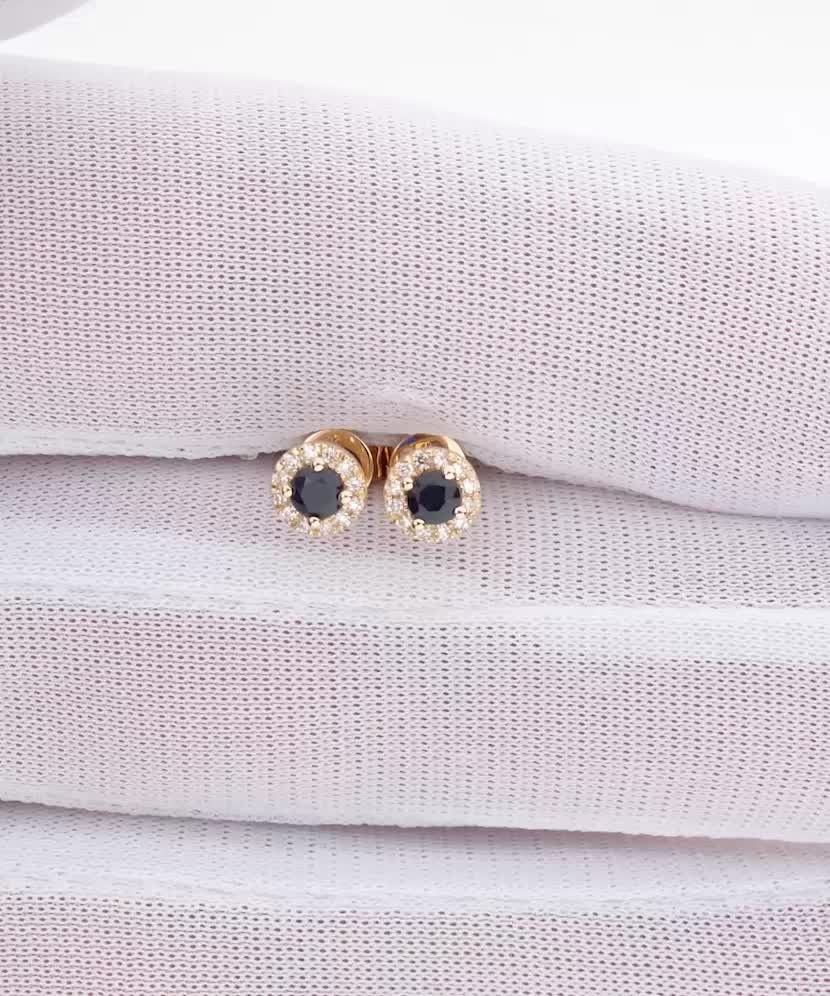 Серьги из жёлтого золота с сапфирами и бриллиантами