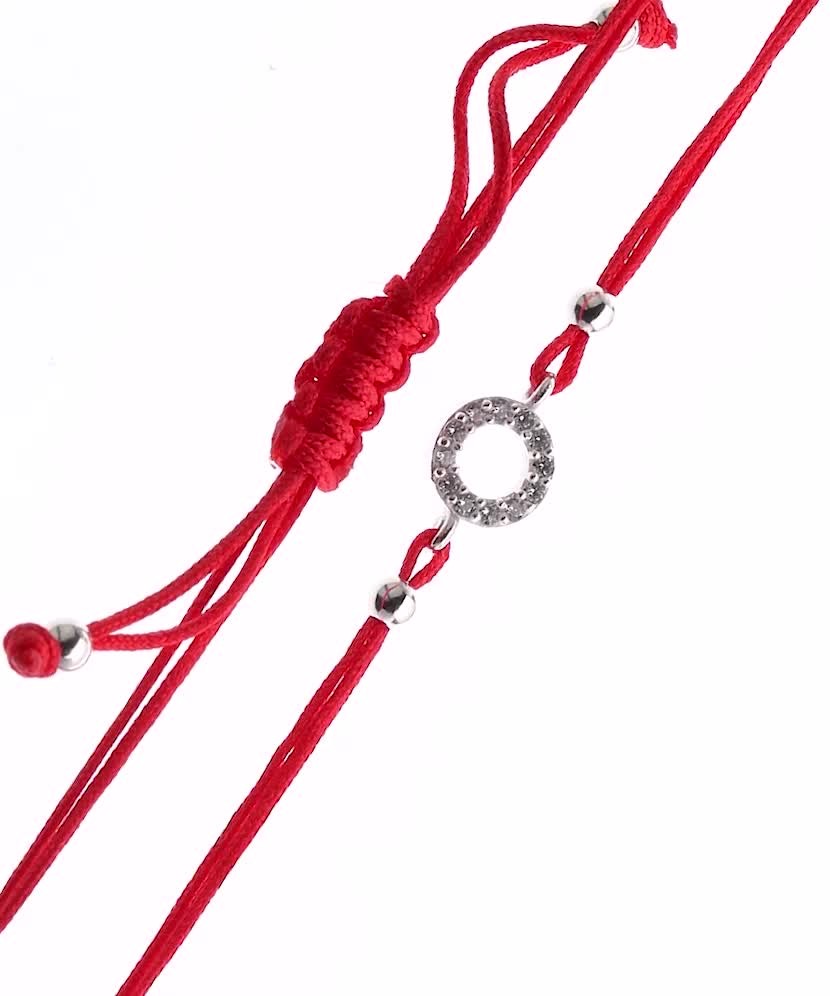 Sarkana diega rokassprādze ar sudraba piekariņu un cirkoni - Goldinga