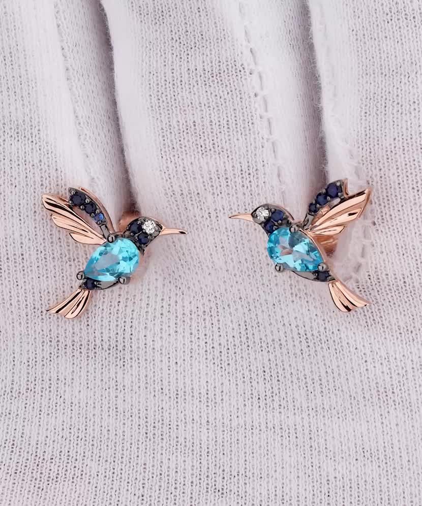 Серьги из золота с топазами, с сапфирами и бриллиантами