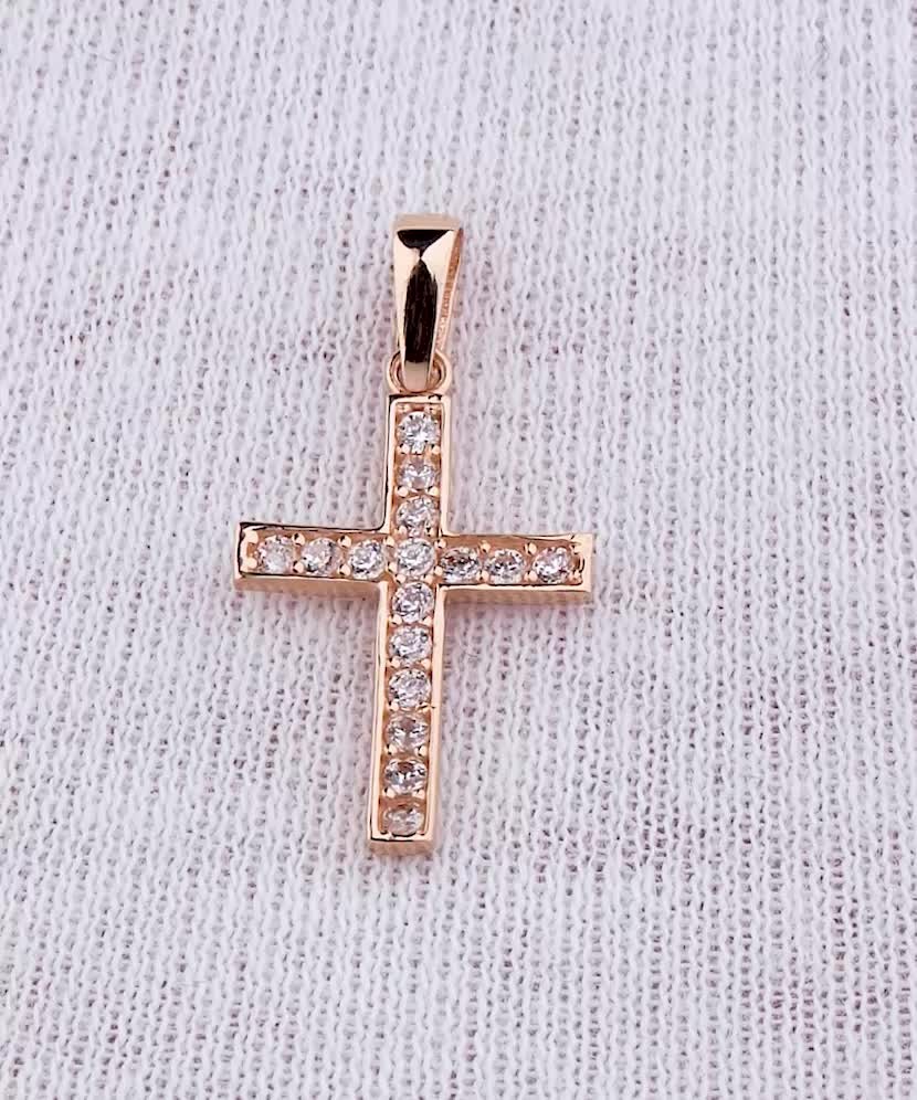 Zelta piekariņš ar cirkonijiem "Krustiņš"