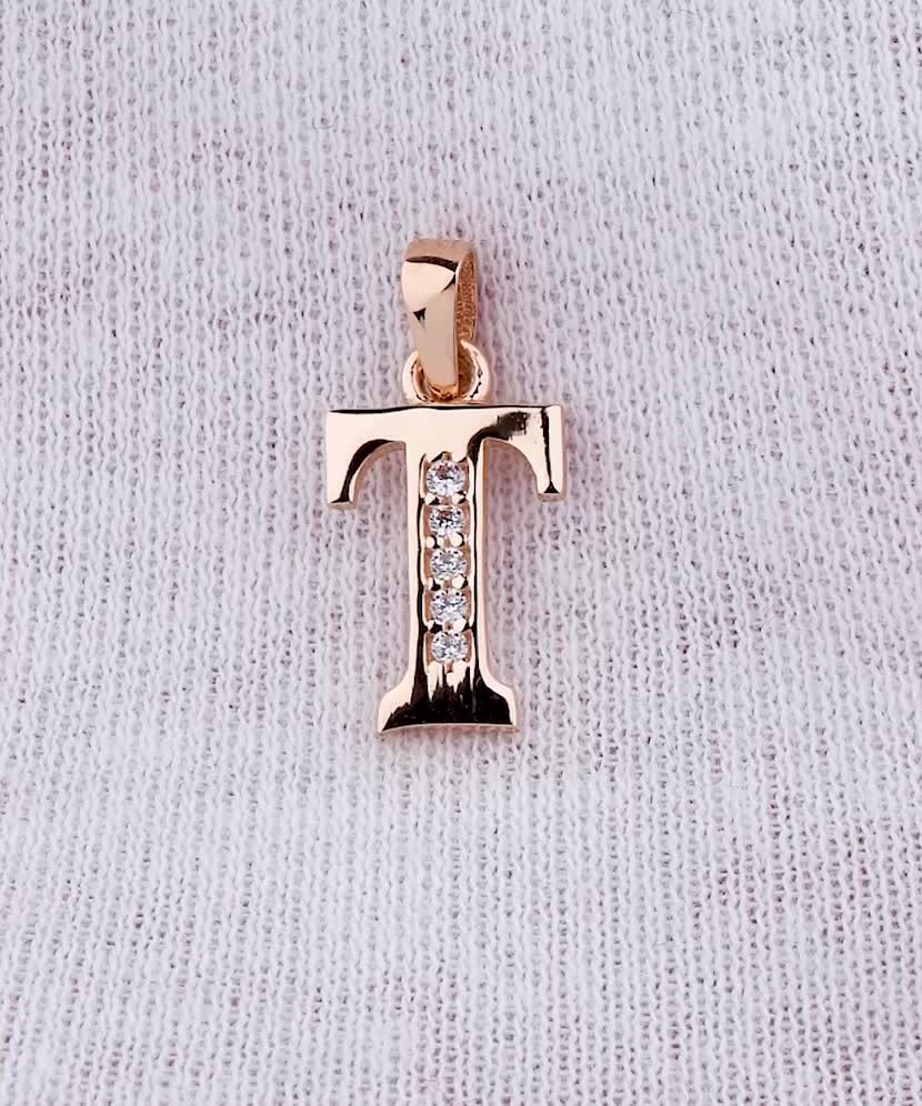 Золотой подвеска с цирконами буква T