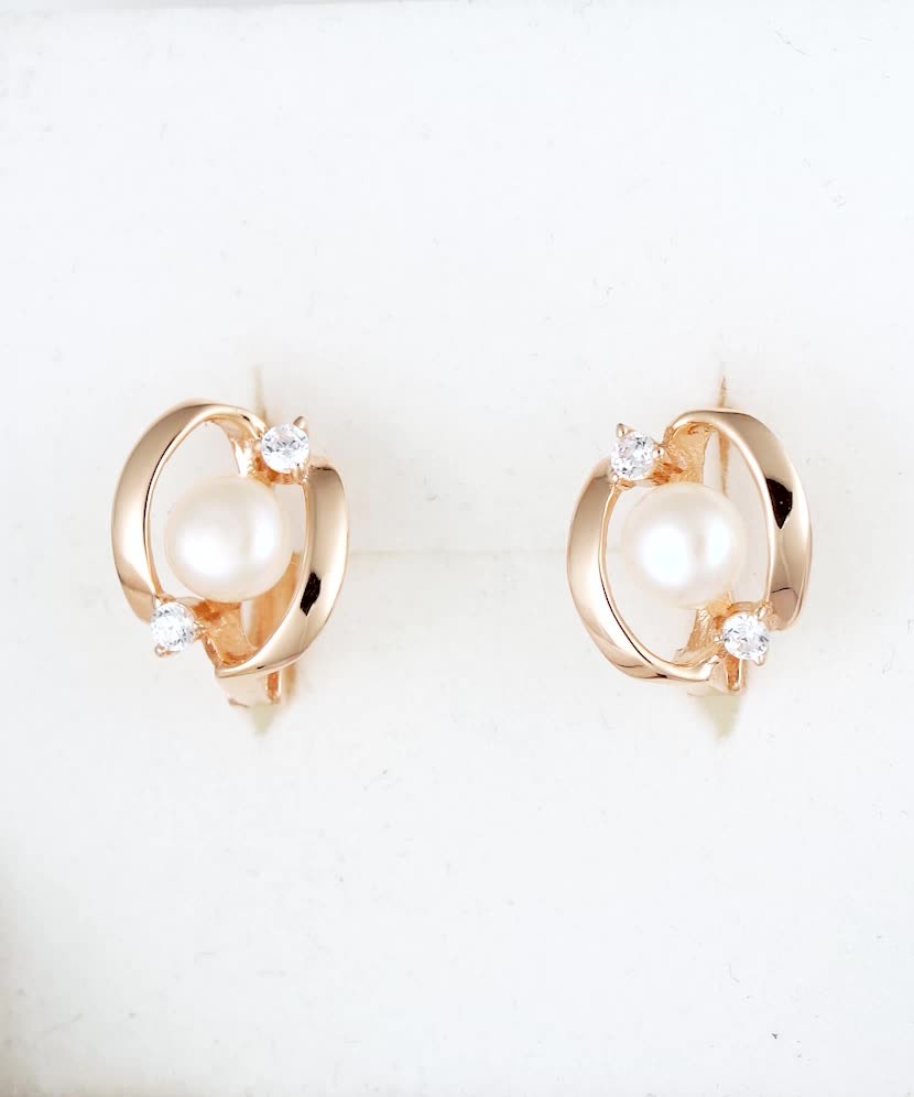 Zelta auskari ar pērlēm un cirkoniju - Goldinga